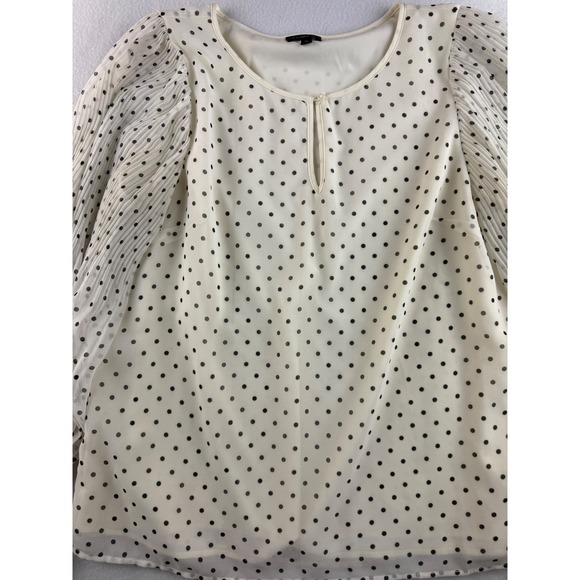 Talbots Petite Polka Dot‎ Long Sleeve Blouse Top Keyhole Ivory Black SP - Picture 2 of 7